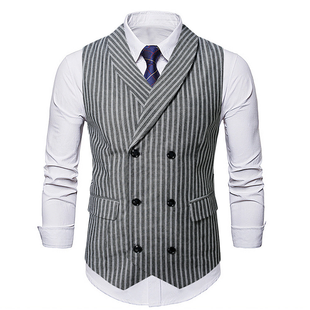 Herren elegante Weste mit doppelter Knopfleiste und klassischen Streifen R&B