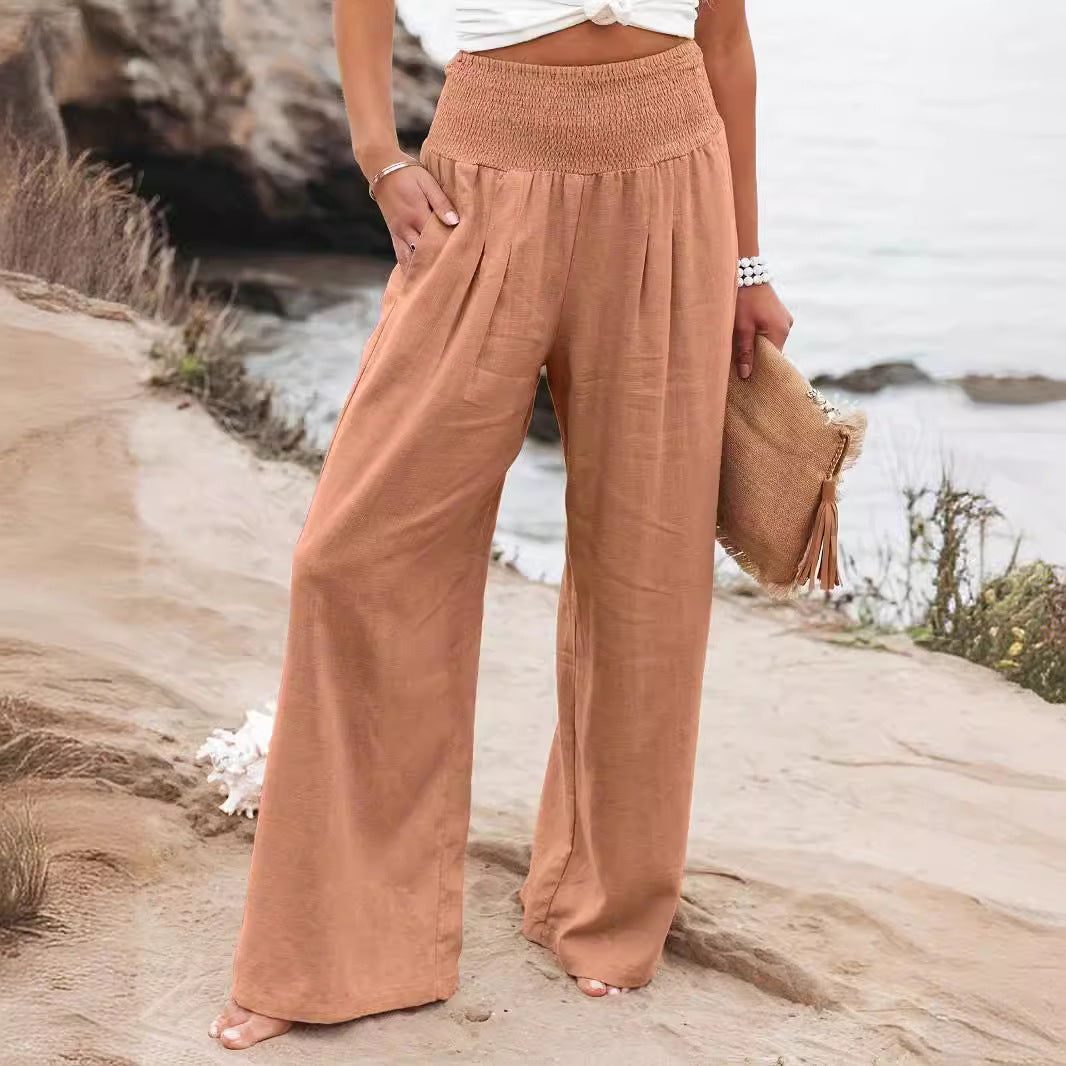 Damen weite Sommerhose mit hohem Bund und eleganten Falten R&B