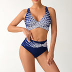 Damen Hochtailliertes Bikini-Set mit geschnürtem Oberteil und grafischen Akzenten R&B