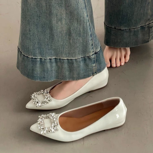 Damen elegante Ballerina-Schuhe mit funkelnder Strass-Applikation R&B
