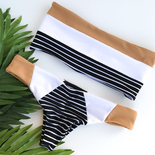 Damen Bandeau-Bikini mit trendigem Streifenmuster R&B