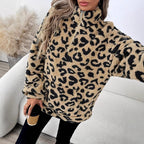Damen Fleece-Pullover mit stylischem Leopardenmuster R&B