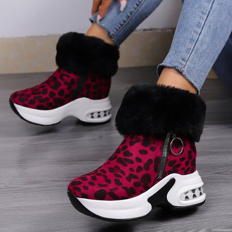 Damen Komfortable Sneaker-Stiefel mit trendigem Leopardenmuster und kuscheligem Kragen R&B