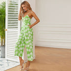 Damen Floral Muster Jumpsuit mit weitem Bein und Spaghettiträgern R&B