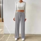Damen Lässige Stretch-Hose mit elastischem Bund und praktischer Kordel R&B