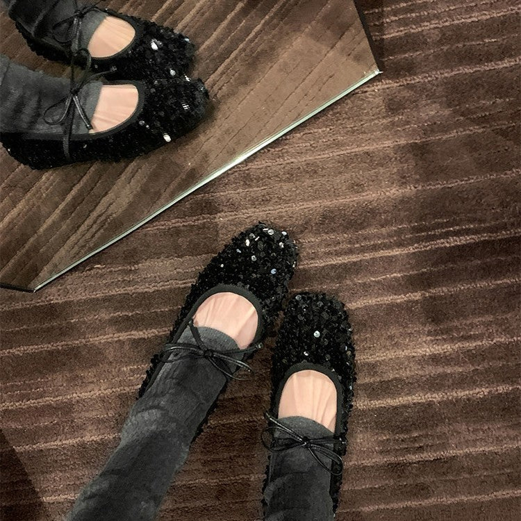 Damen Ballerinas mit glitzerndem Paillettenbesatz und weichem Riemendesign