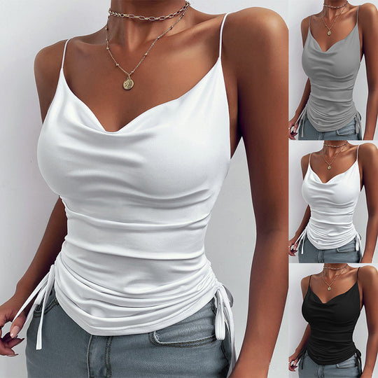 Damen modisches Satin-Spaghetti-Top mit Leopardenmuster und verstellbaren Rädchen R&B