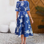 Damen Midikleid mit floralem Muster und elastischem Taillenzug R&B