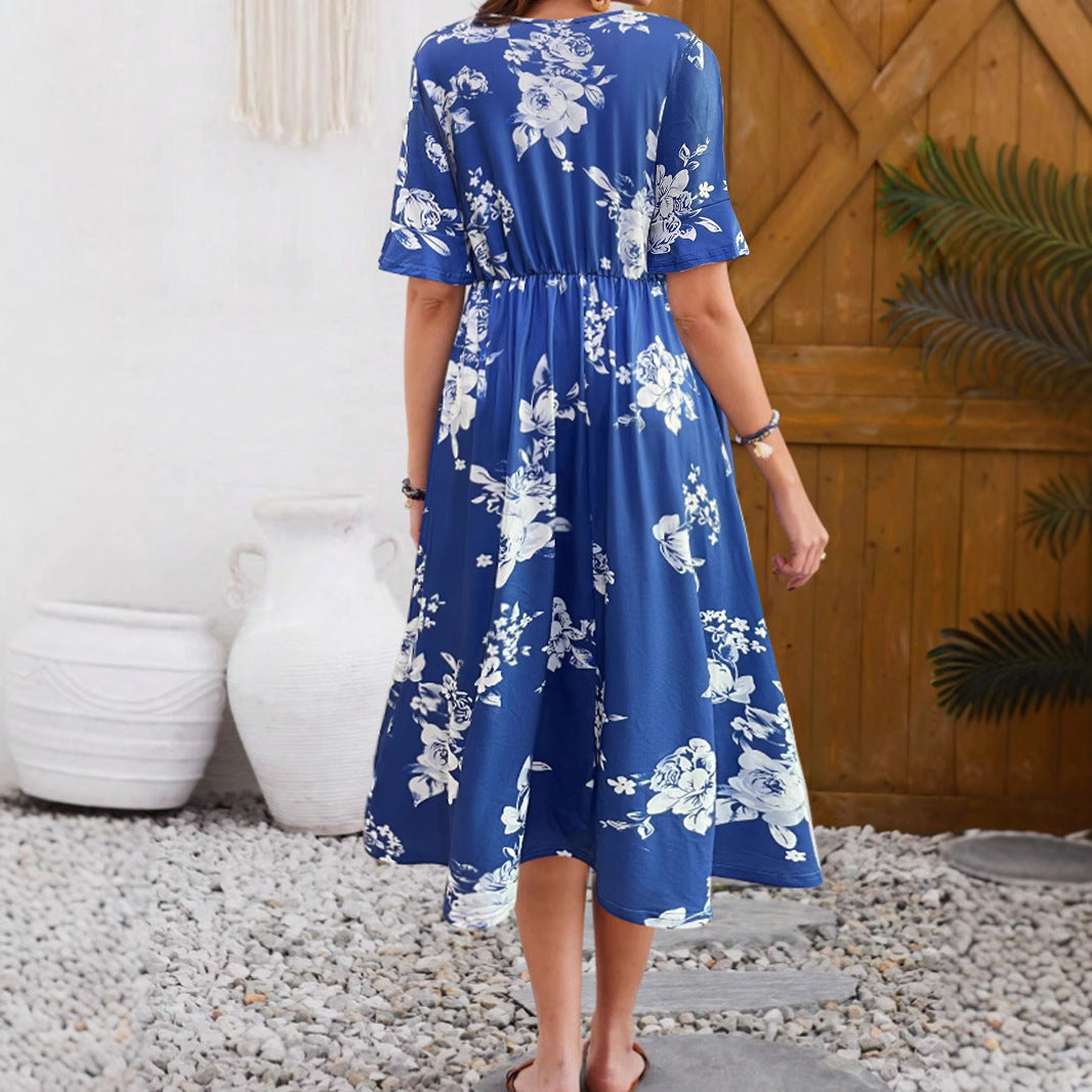 Damen Midikleid mit floralem Muster und elastischem Taillenzug R&B