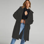 Damen Lange, flauschige Teddy-Jacke mit Revers R&B