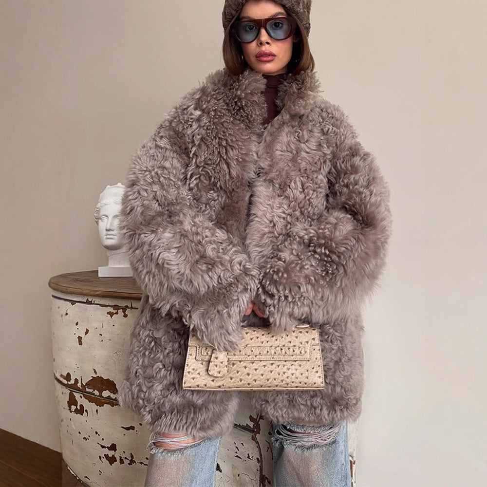 Damen Kuschelige Kunstfelljacke R&B