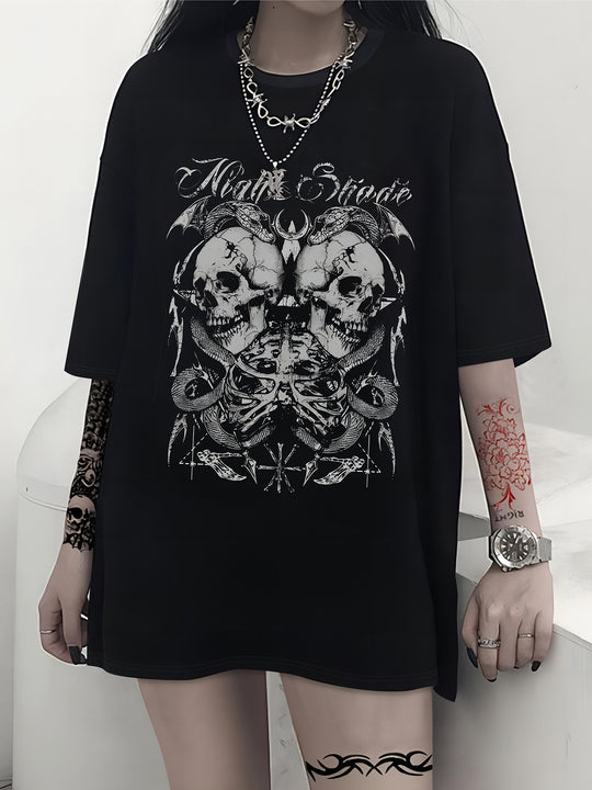 Damen T-Shirt mit künstlerischem Skelettmotiv und einzigartigem Druck R&B