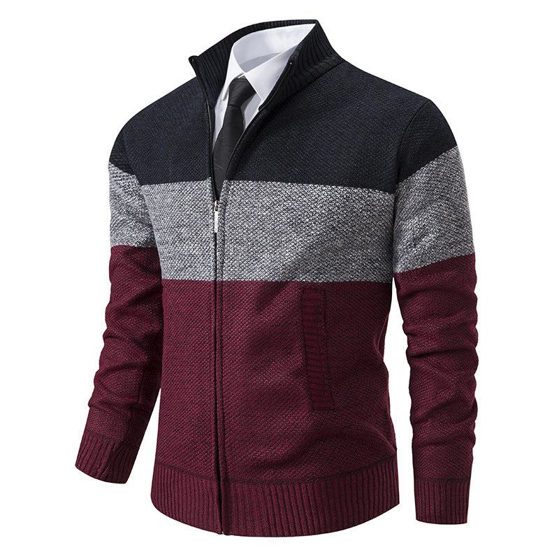Herren modische Strickjacke mit hohem Kragen und modernem Reißverschluss R&B