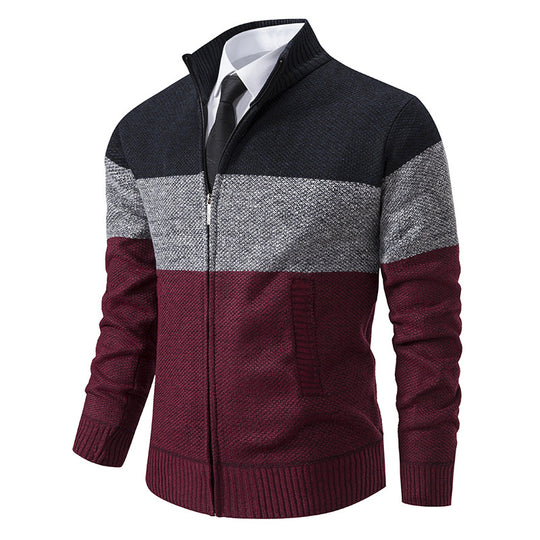 Herren modische Strickjacke mit hohem Kragen und modernem Reißverschluss R&B