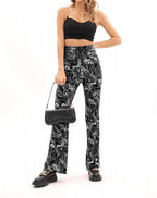 Damen Modeflair Hose mit künstlerischem Muster und elastischem Bund R&B