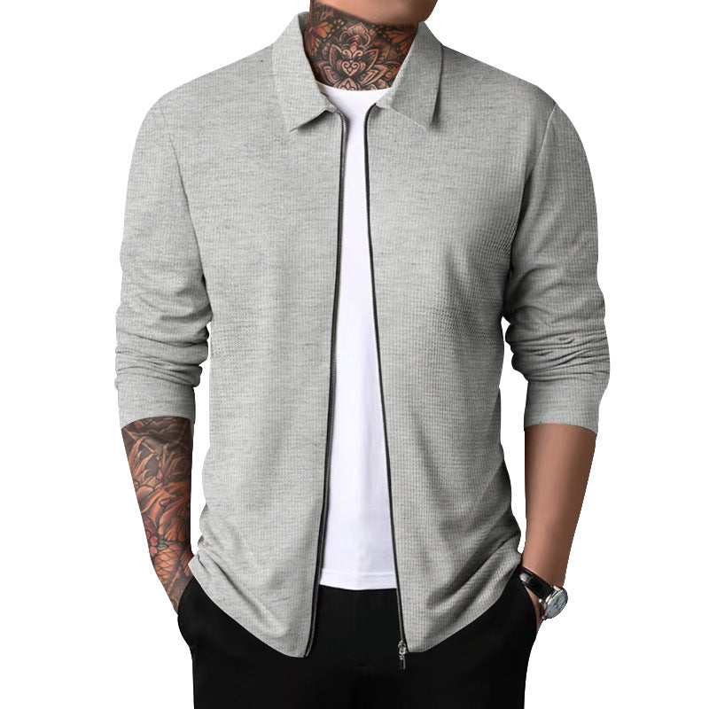 Herren nan strukturierte Hemdjacke mit Waffelstruktur, durchgehendem Reißverschluss und schmaler Passform R&B