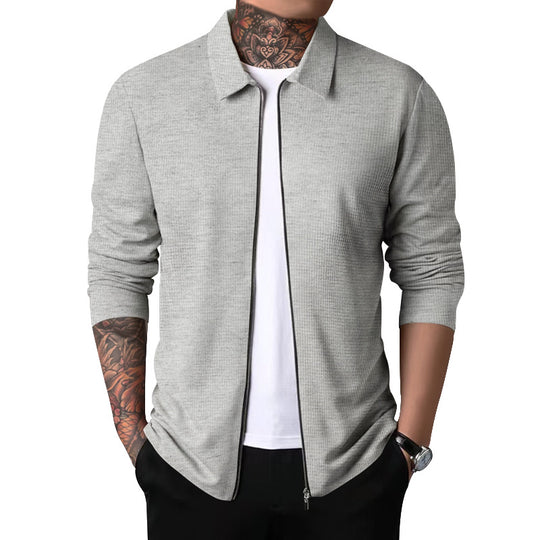 Herren nan strukturierte Hemdjacke mit Waffelstruktur, durchgehendem Reißverschluss und schmaler Passform R&B