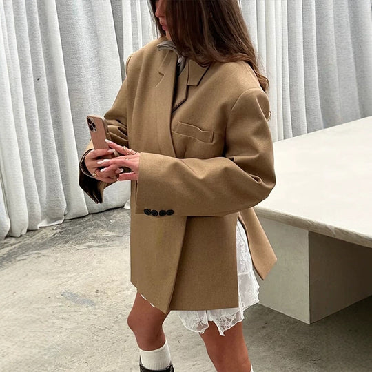Damen elegante Oversize-Jacke mit schickem Revers R&B