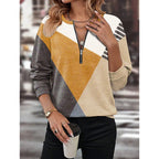 Damen Sportlicher Sweatshirt mit halbem Reißverschluss und trendigem Kontrast-Design R&B