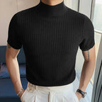 Herren modisches T-Shirt mit strukturiertem Muster und hohem Kragen
