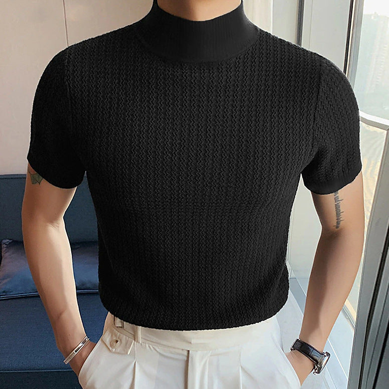 Herren modisches T-Shirt mit strukturiertem Muster und hohem Kragen