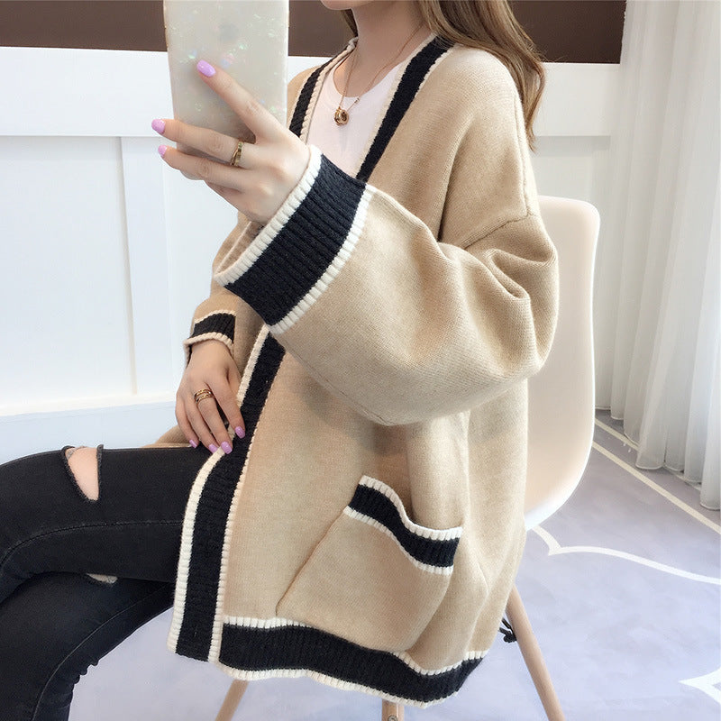 Damen Lässiger Strickcardigan mit attraktiven Kontrastsäumen und praktischen Taschen R&B