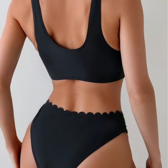 Damen Bikini-Set mit eleganten Wellenkanten und tiefem V-Ausschnitt R&B