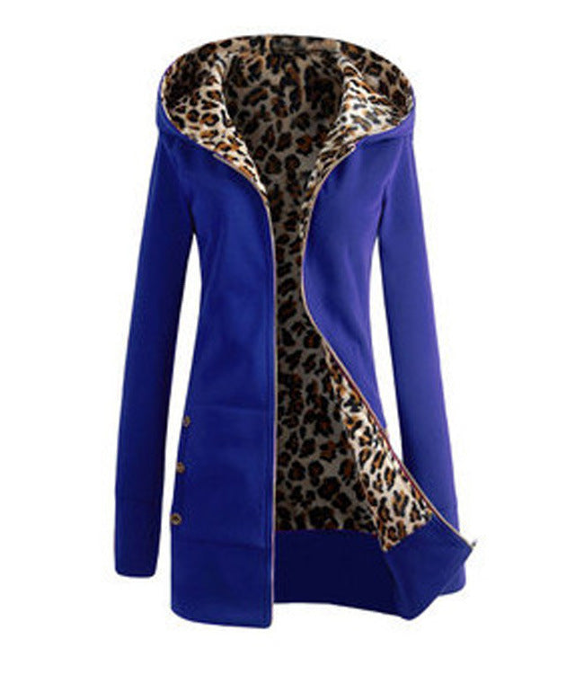 Damen Kapuzenpulloverjacke mit leopardem Innenfutter R&B
