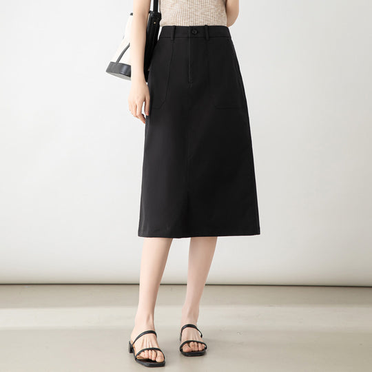 Damen Midi-Rock mit Taschen und Gürtel