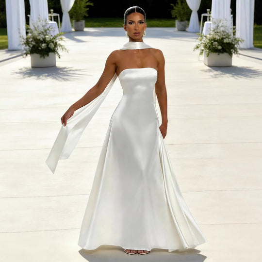 Damen Elegantes und schulterfreies Abendkleid mit fließendem Fall R&B