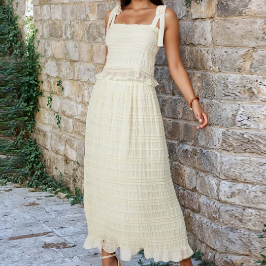 Damen Maxikleid mit Rüschendetails und verstellbaren Trägern R&B