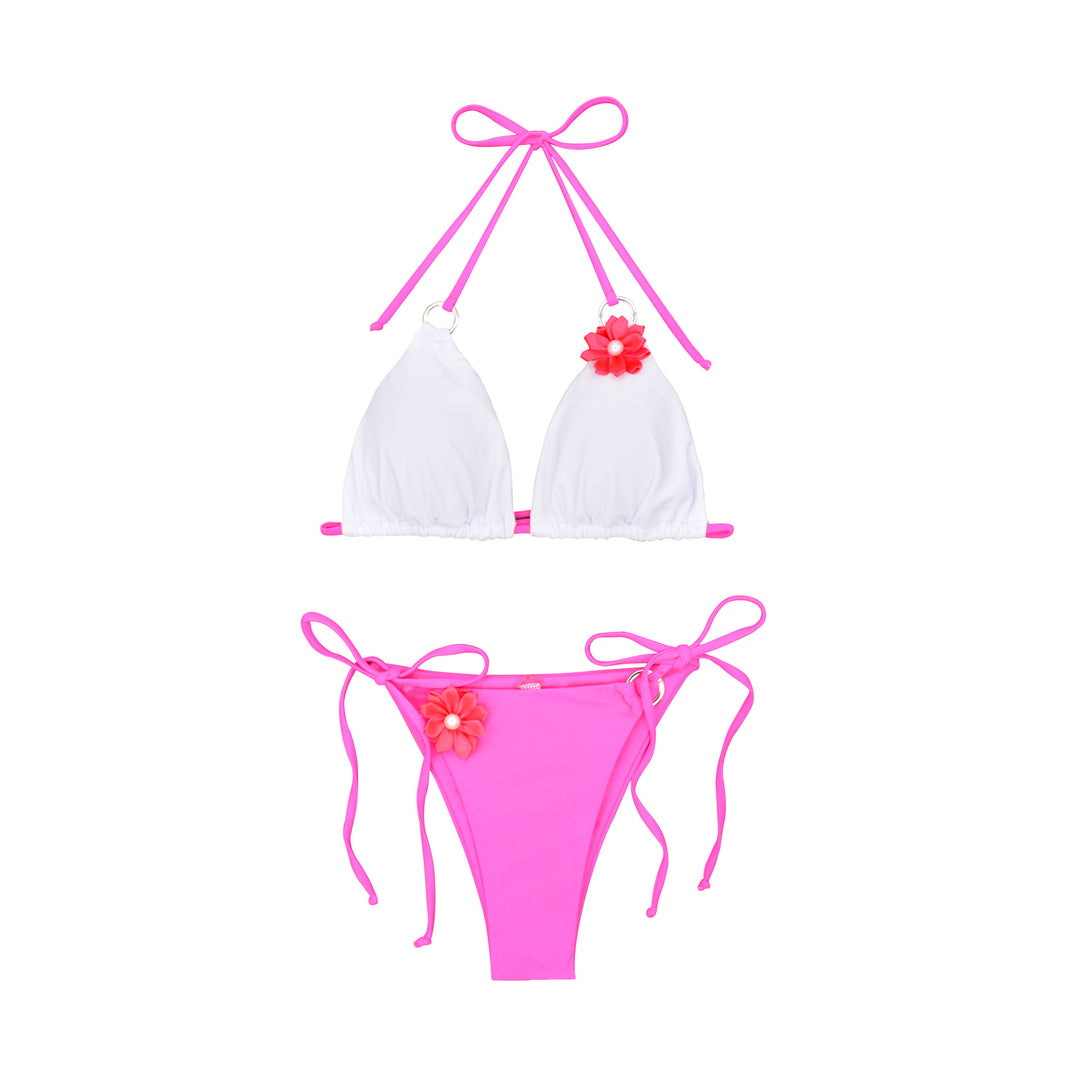 Damen Bikini mit verspieltem Blütenmotiv und verstellbaren Trägern R&B