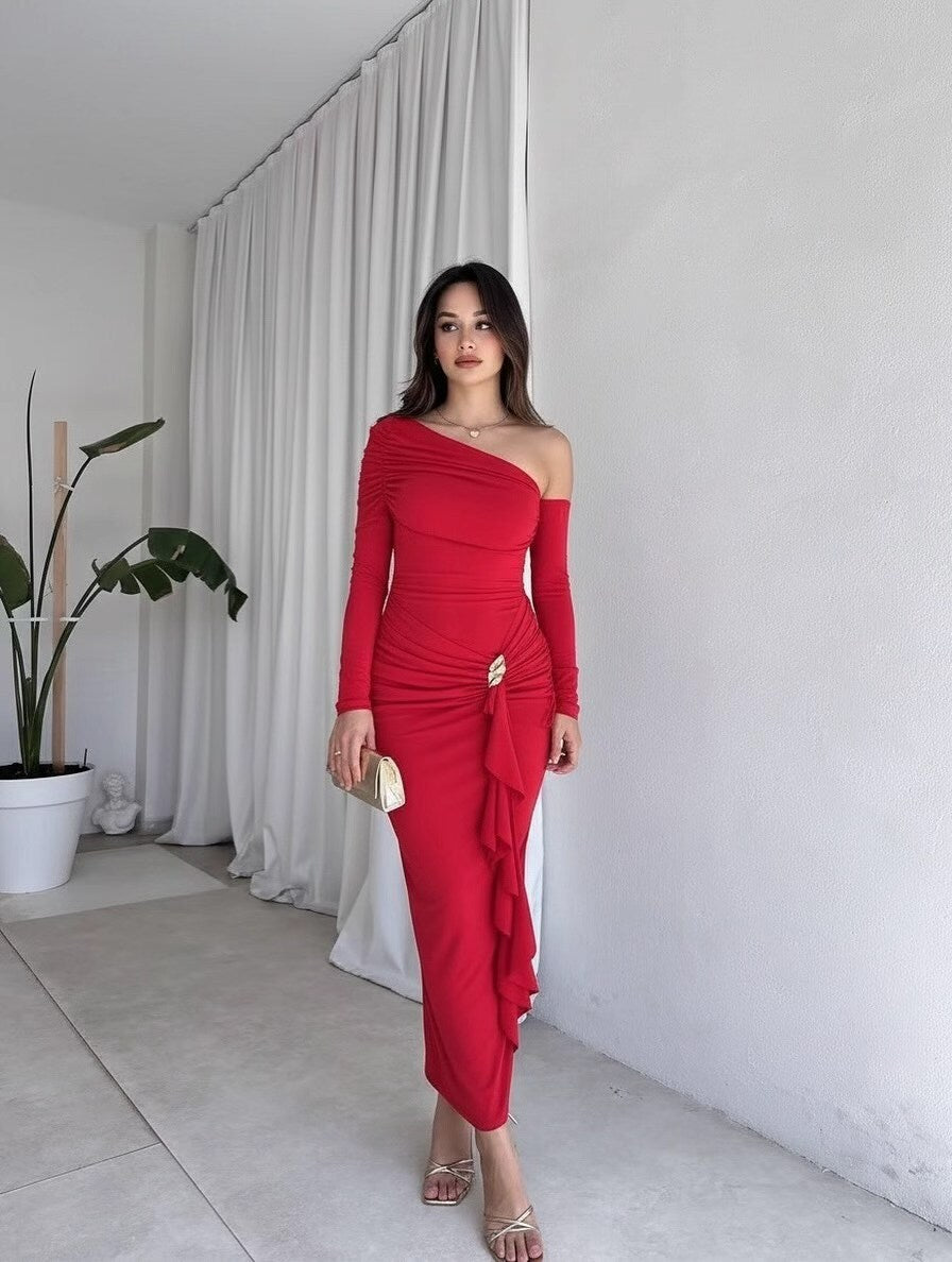Damen elegantes Wickelkleid mit asymmetrischem Design und raffinierten Drapierungen R&B