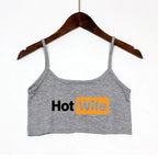 Damen Crop-Top mit modernen Schriftzügen und verstellbaren Trägern R&B