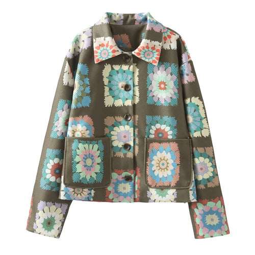 Damen Bunte Blumenjacke mit praktischen Taschen und Knopfdetails R&B