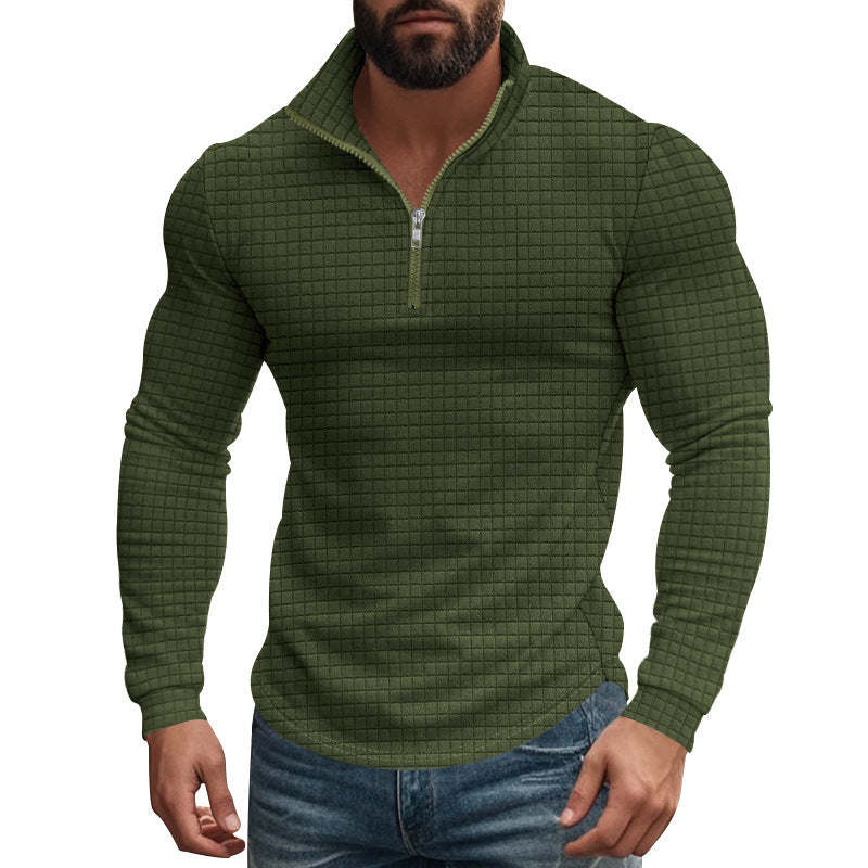 Herren eleganter Stehkragenpullover mit Reißverschluss und strukturiertem Design R&B