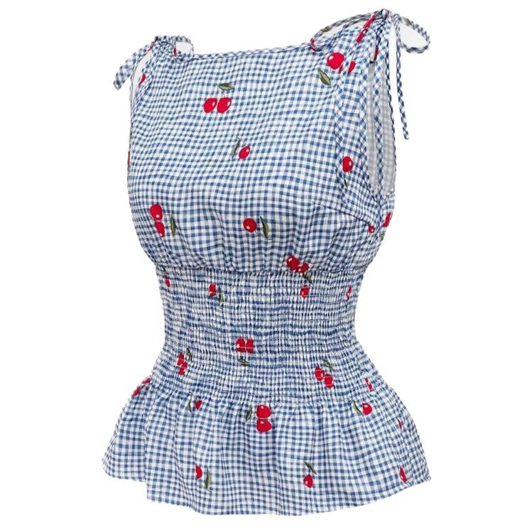 Damen Bluse mit floralem Karo-Muster und Rüschensaum R&B