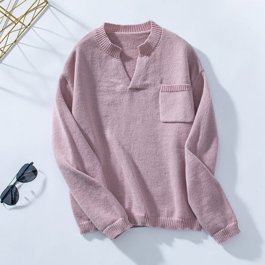 Damen lässiger Pullover mit Knopfdetails und Brusttasche R&B