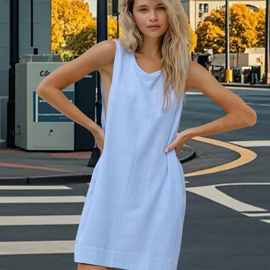 Damen Freizeit-Langarmkleid mit lockerem Schnitt und tiefem V-Ausschnitt R&B