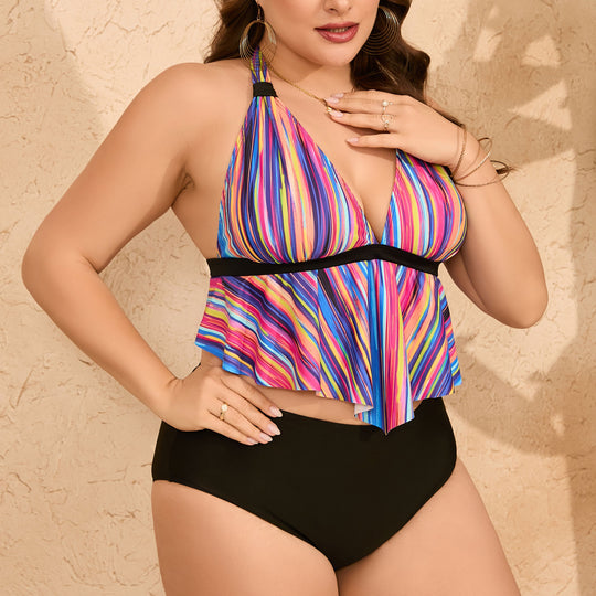 Damen fließendes Bikini-Oberteil mit Rüschen R&B