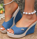 Damen Wedge-Pantoletten mit offenem Zehenbereich und hochgezogener Sohle R&B