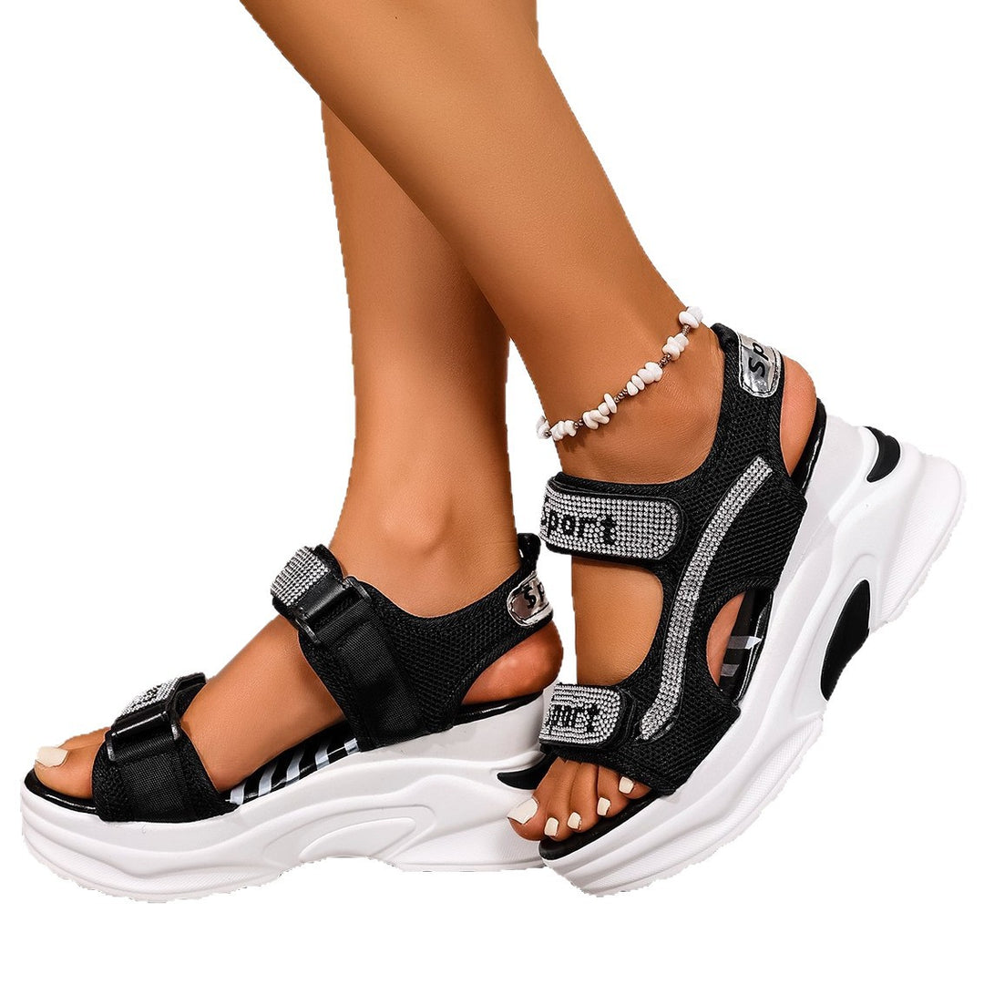 Damen Sportliche Wedge-Sandalen mit atmungsaktiver Oberflächenstruktur und klettbarem Verschluss R&B