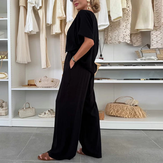 Damen Lässiger Jumpsuit mit weitem Bein und Taillenzug R&B