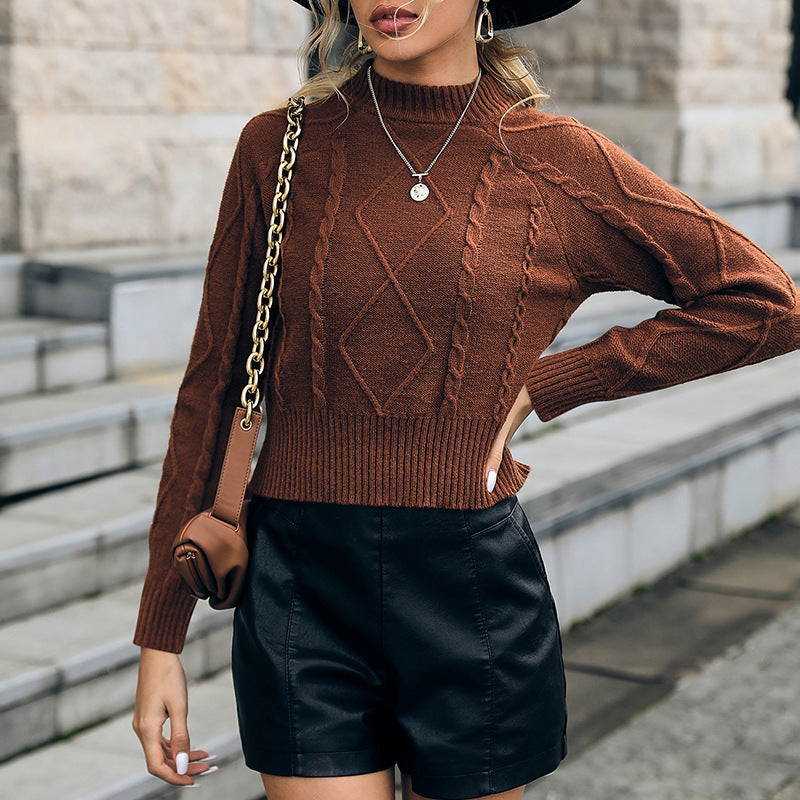 Damen Grobstrickpullover mit trendigem Rippstrickdesign und hochgeschlossenem Kragen R&B