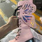 Damen Schnürstiefel mit modischem Schmetterlingsdesign und hohem Plateau R&B