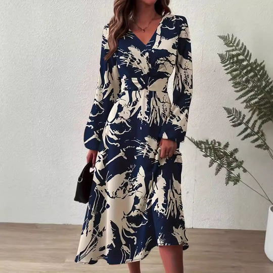 Damen Midi-Kleid mit floralen Details und schickem V-Ausschnitt R&B