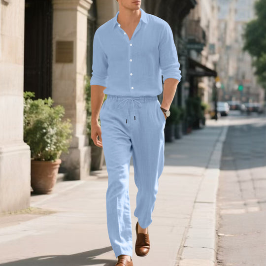Herren lässige Leinen-Hose mit verstellbarem Kordelzug und modernem Schnitt R&B