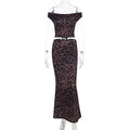 Damen Elegantes Maxikleid mit schulterfreiem Design und Leopardenmuster R&B