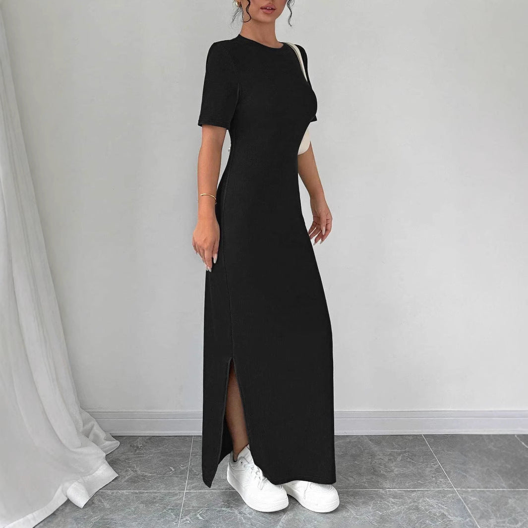 Damen Maxikleid aus weichem Baumwollmix mit Seitenschlitz R&B