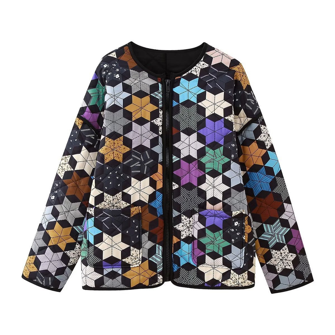Damen gesteppte Freizeitjacke mit kreativen Hexagon-Design R&B